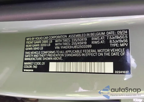 2025 Volvo Ex40 Twin Motor Core z USA, uszkodzony, nr VIN YV4ER3HJ8S2503399